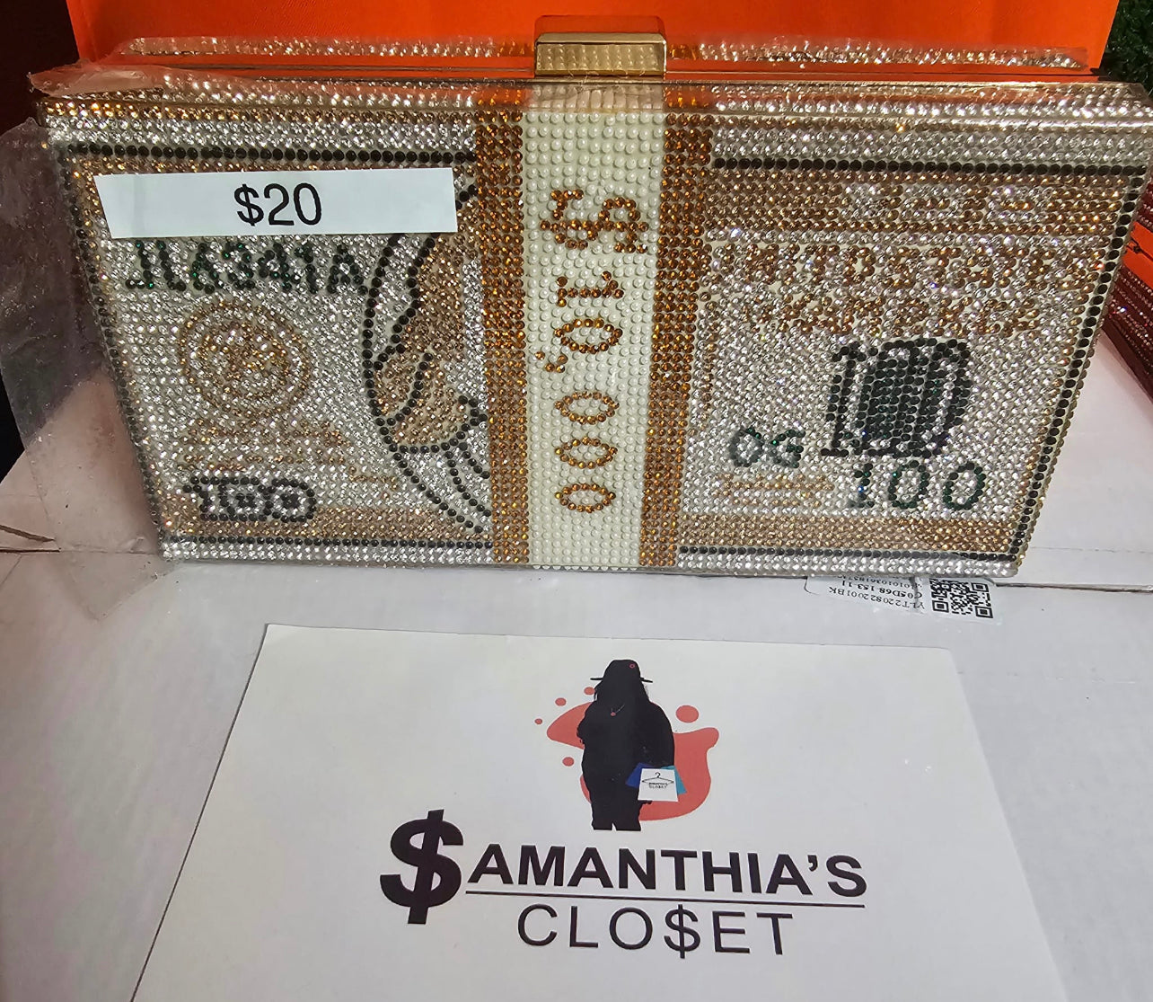 Rhinestone10K 100 Bill Dollar Stack Clutch Handbag